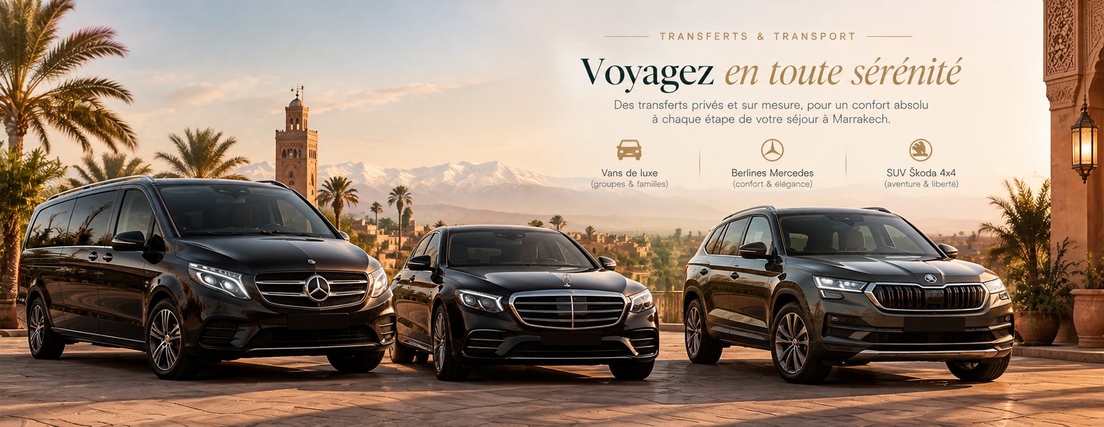 Chauffeur privé à Marrakech : vans de luxe, berlines Mercedes et SUV 4x4